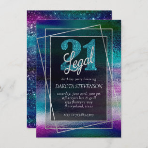 Convite Glitzy Foil   Holographic Dark Ombre 21 e Legal