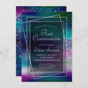 Convite Glitzy Foil   Holographic Ombre First Communes