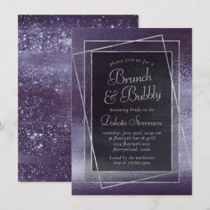 Convite Glitzy Foil   Indigo Midnight Purple Bubble Brunch