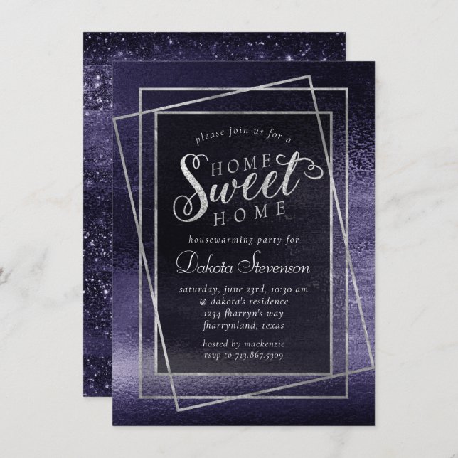 Convite Glitzy Foil | Indigo Midnight Purple Faux Shimmer (Frente/Verso)