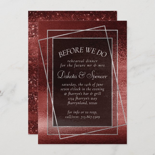 Convite Glitzy Foil | Janto de ensaio vermelho Henna Crims (Frente/Verso)