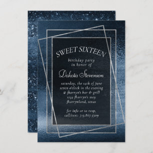 Convite Glitzy Foil   Marinho Blue Glitter Sparkle Sweet 1