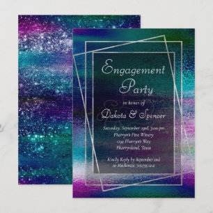 Convite Glitzy Foil   Noivado Sparkle Holográfico Faux