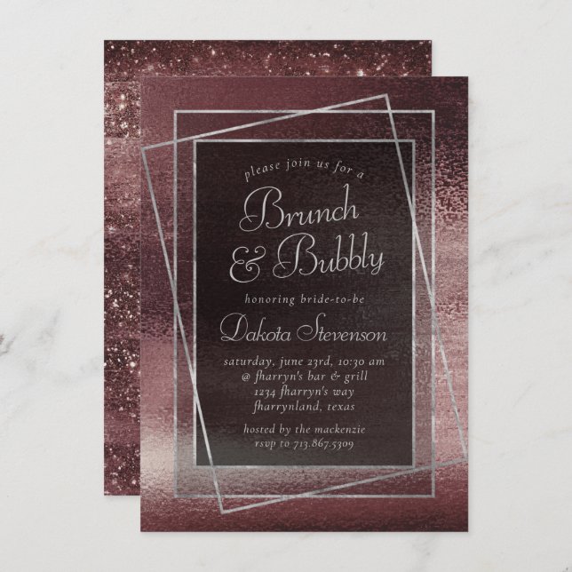 Convite Glitzy Foil | Rosa Dourado Blush Glam Bubble Brunc (Frente/Verso)