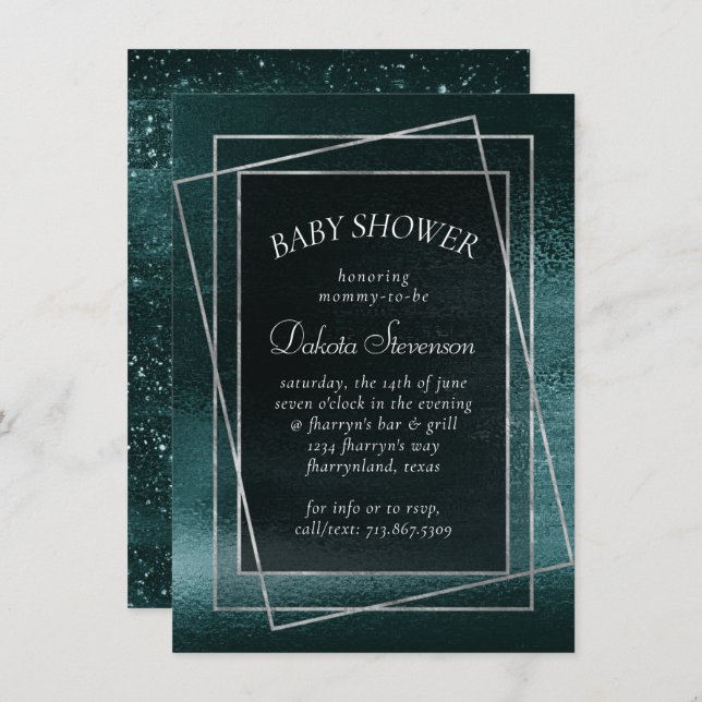 Convite Glitzy Foil | Seafoam Green Faux Iridescente Chá (Frente/Verso)