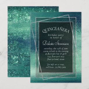 Convite Glitzy Foil Seafoam Quinceanera Verde Iridescent