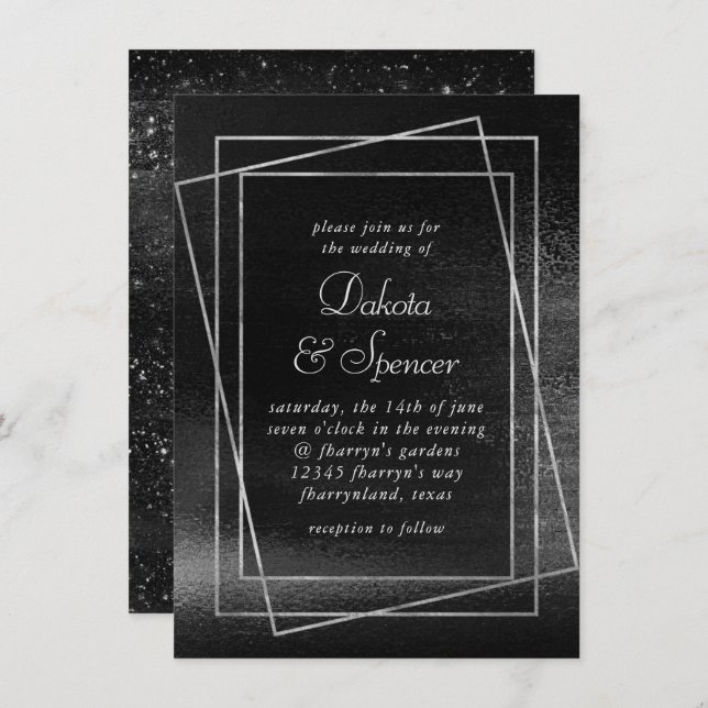 Convite Glitzy Foil | Shimmer de Cromo de Platinum Silver  (Frente/Verso)