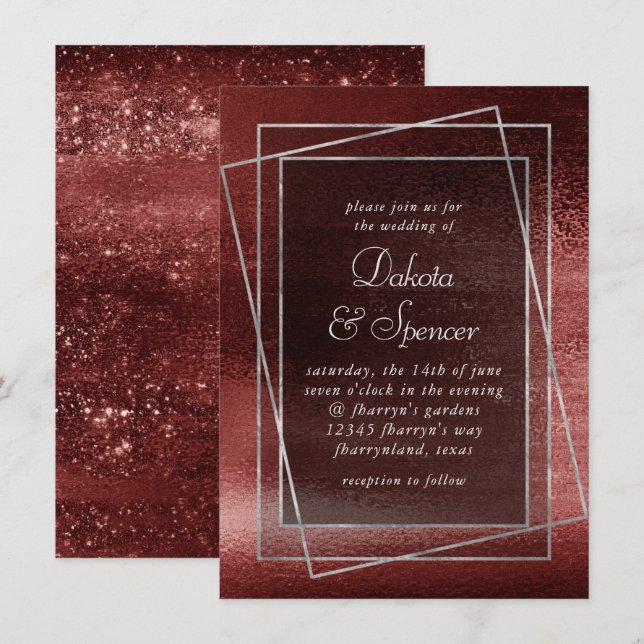 Convite Glitzy Foil | Shine Crimson Red Faux Glitter Shine (Frente/Verso)