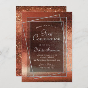 Convite Glitzy Foil Terra Cotta Orange Primeira Comunida