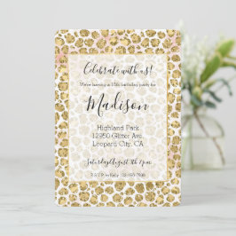 Convite Glitzy Glam Dourada Blush Gliter Impressão Leopard