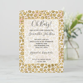Convite Glitzy Glam Dourada Blush Gliter Impressão Leopard