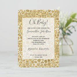 Convite Glitzy Glam Dourada Glitter Leopardo