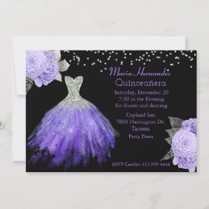 Convite Glitzy Purple e Silver Gown Quinceañera 2