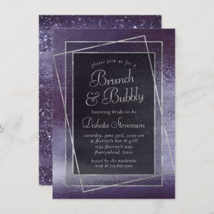 Convite Glitzy Purple Glitter   Foil Sparkle Bubble Brunch