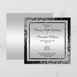 Convite Glitzy Silver Confetti Corners 25 Birthday
