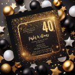 Convite Glitzy Sparkles | Stars Gold 40th Birthday Party<br><div class="desc">Dramatic black and faux gold tone sparkles and stars glitzy "40" 40th birthday party design.</div>