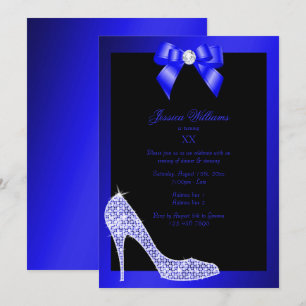 Convite Glitzy Sparkly Stiletto, Arco Azul Festa de Aniver