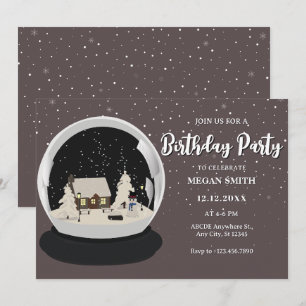 Convite Globo Negro de Natal e Neve Aniversário de inverno
