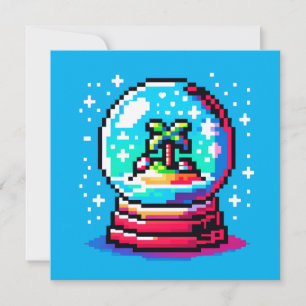 Convite Globo Tropical de Neve Única Pixel Art Beach Winte