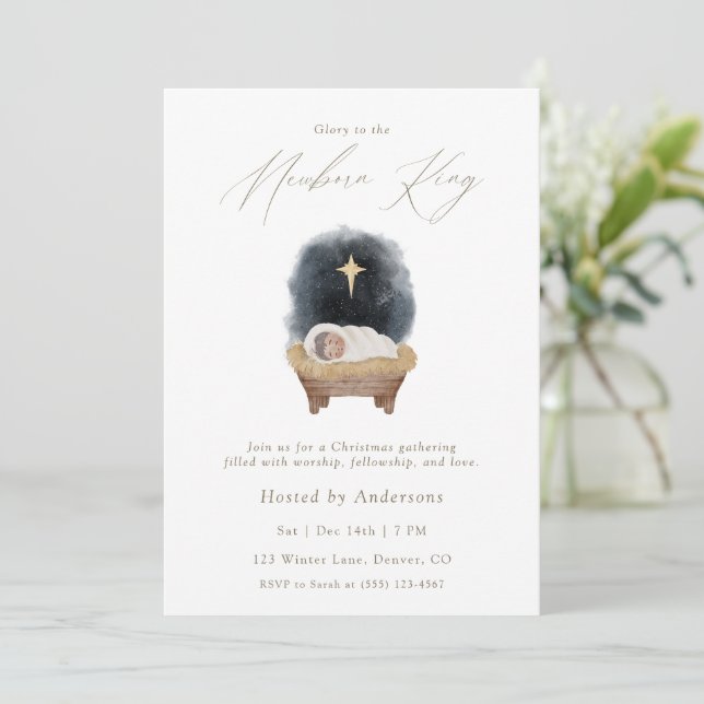 Convite Glory to the Newborn King Christmas Invitation (Em pé/Frente)