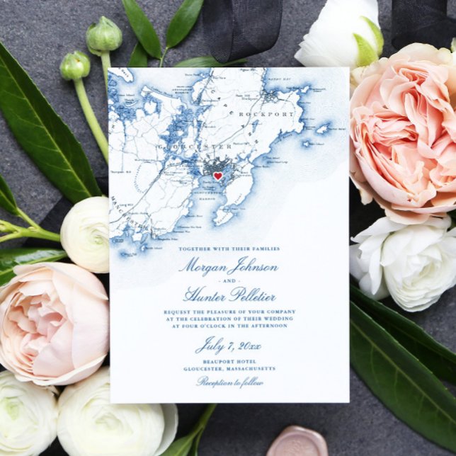 Convite Gloucester MÃE Elegant Cape Ann Wedding Wedding (These navy blue Gloucester, MA wedding invitations are perfect for your elegant destination wedding)