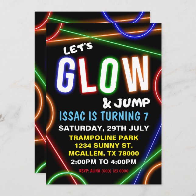 Convite Glow and Jump Birthday Invitation (Frente/Verso)