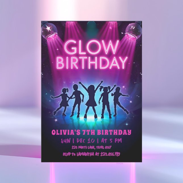Convite Glow Birthday Invitation | Neon Lights Dance Party (Criador carregado)