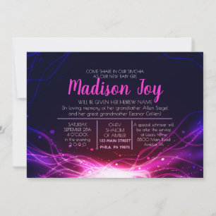 Convite GLOW NEON ESTARIA Jewish Baby Naming Invitation
