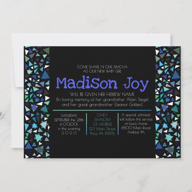 Convite GLOW NEON ESTARIA Jewish Baby Naming Invitation (Frente)