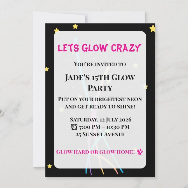 Convite Glow Party Invitation| Teen/Adult Party  (Frente)