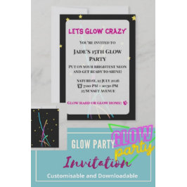 Convite Glow Party Invitation| Teen/Adult Party 