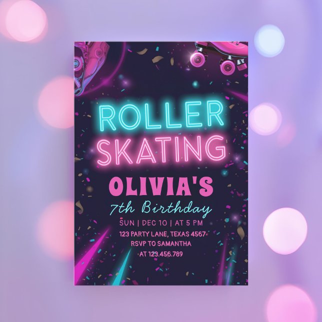 Convite Glow Roller Skating Birthday | Neon Lights Party (Criador carregado)