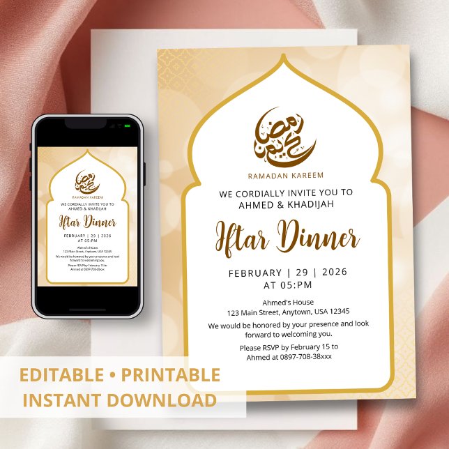 Convite Glowing Gold Bokeh Ramadan Iftar Invitation (Criador carregado)