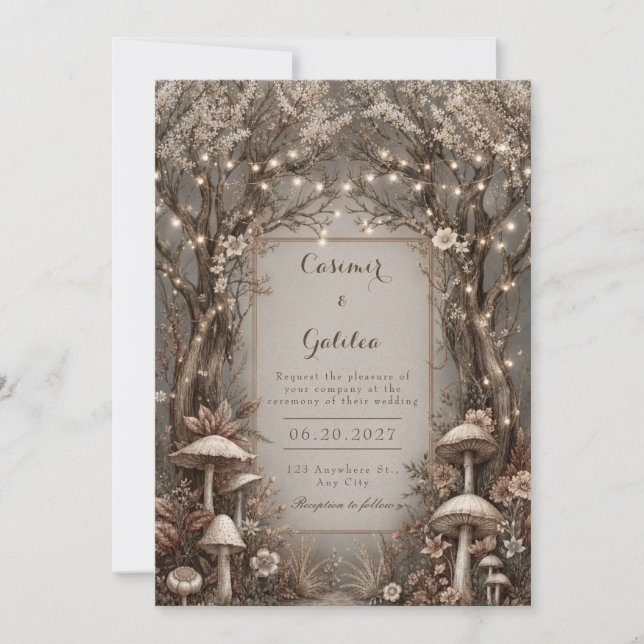 Convite Gnarled Bronze Enchanted Forest Wood Wedding (Frente)