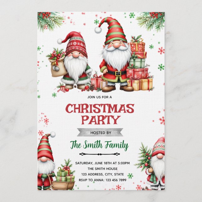Convite Gnome Christmas party Invitation (Frente)