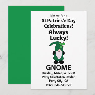 Convite Gnome Shamrock Dia de São Patrício Sortudo Gnome