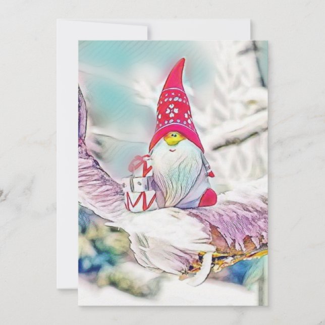 Convite Gnomes in the snow watercolor painting  (Frente)