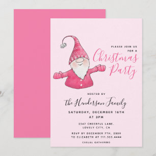 Convite Gnomo Branca Personalizado Rosa Natal