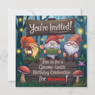 Convite Gnomo Whimsical Birthday, Festa Cute Forest Themed