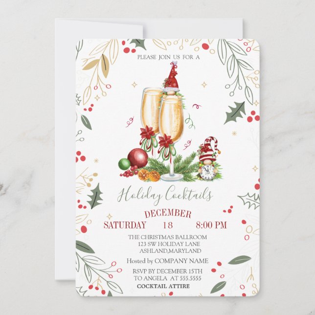 Convite Gnomos Champagne Glass Balls Company Natal (Frente)