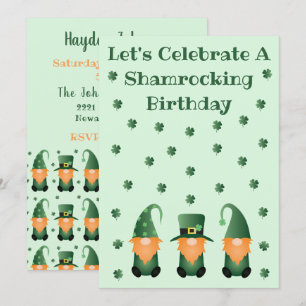 Convite Gnomos de Celebração de Aniversário em Shamroch