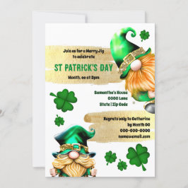 Convite Gnomos de leprechaun bonitos dourados chic moderno