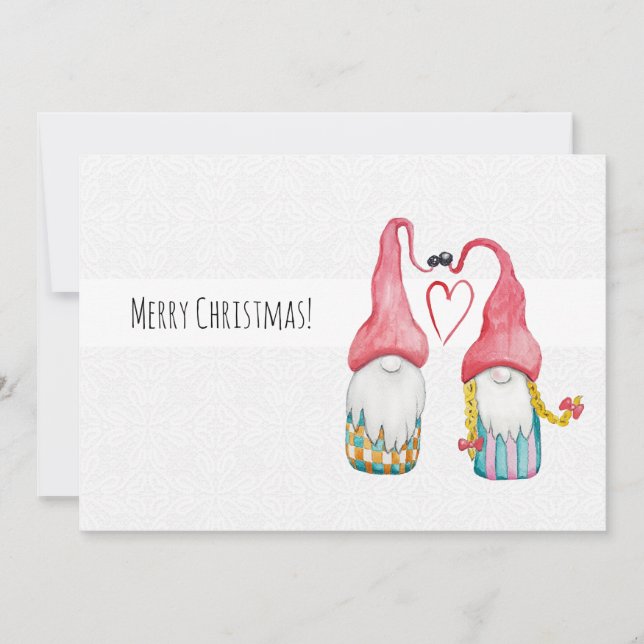 Convite Gnomos De Natal Apaixonados Pintados À Mão (Frente)