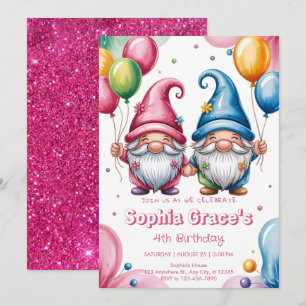 Convite Gnomos felizes e coloridos com balões