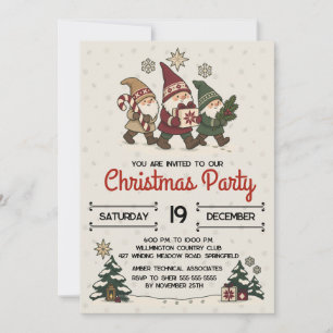 Convite Gnomos Nórdicos de Natal Vintage Festa de Férias