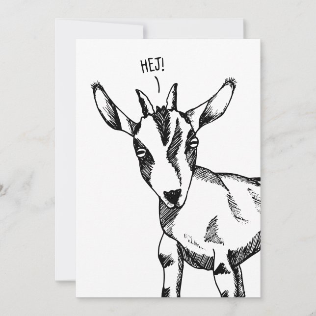 Convite Goat Sketch dizendo "Hej!" (Frente)