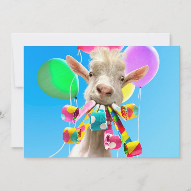 Convite Goat with Party Blowers (Frente)
