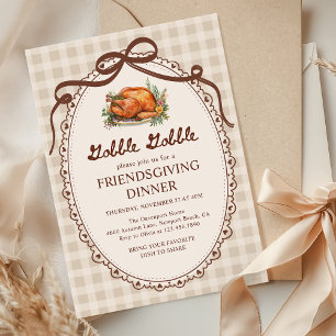Convite Gobble Gobble Turkey Gingham - Janto de Amizade