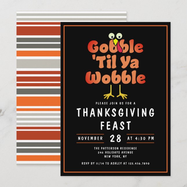 Convite Gobble 'Til Ya Wobble | Jantar de Ação de Graças (Frente/Verso)