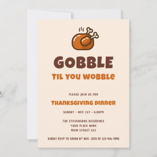Convite Gobble Til You Wobble Engraçado Janta de Ação de G